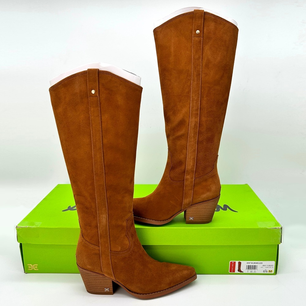 Womens Wide Calf Knee High Boots Sam Edelman Wyatt Size 6.5 Brown Faux Suede NEW